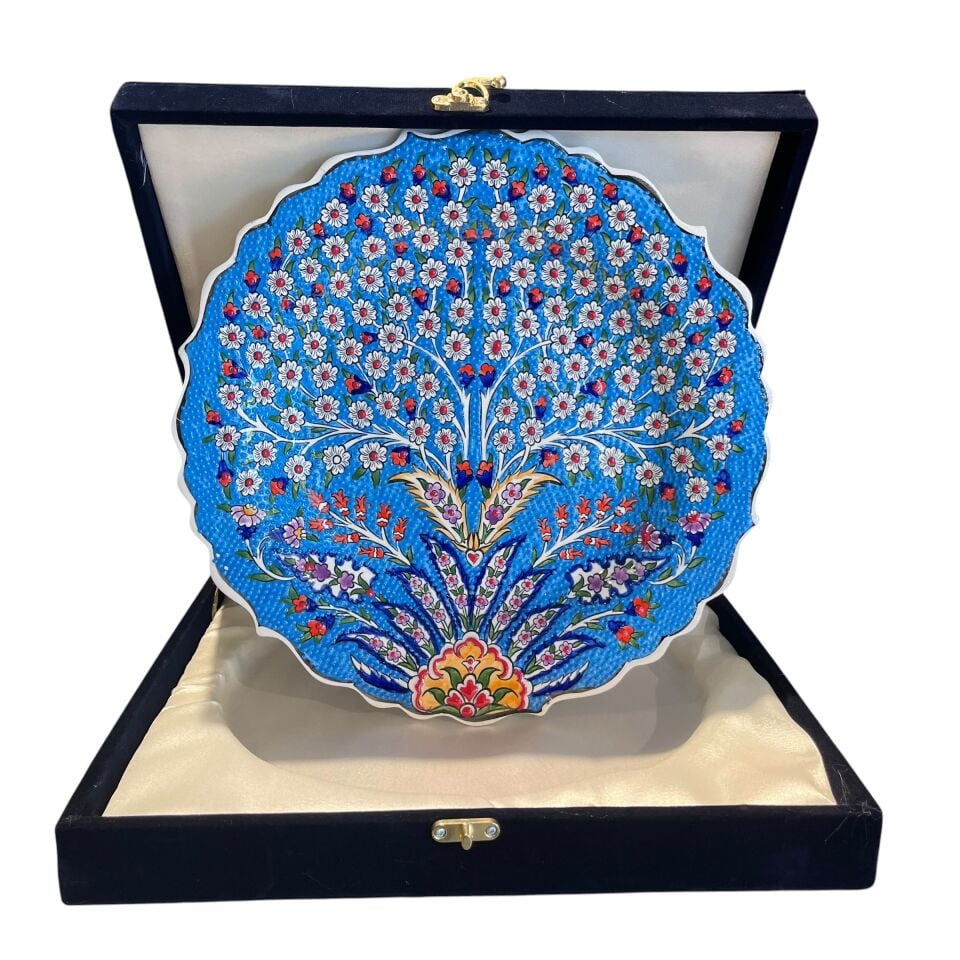 Rumi Sanat Hayat Ağacı Motifli El Yapımı Çini Tabak (Turkuaz)